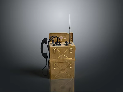 Vintage Communication Device With Golden Case Antenna Handset And Buttons 3d model