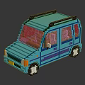 Blue Pixel Art Car Model With Building Block Design And Toy Vehicle Features