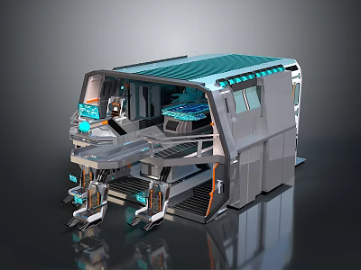 Futuristic Advanced Tech Module With Transparent Top Complex Interior Console And Blue Lighting 3d model