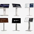 Different Designed Information Kiosks With Digital Display Screens And Metal Stands