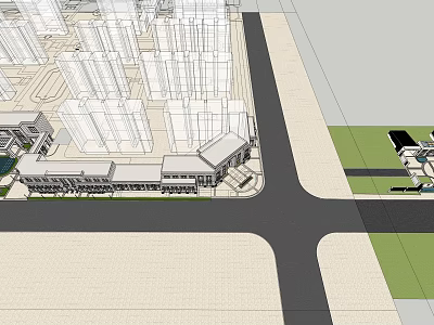 Modern Commercial Street Design With Urban Buildings Pedestrian Walkway And Open Layout 3d model