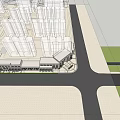 Modern Commercial Street Design With Urban Buildings Pedestrian Walkway And Open Layout