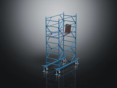 Functional Metal Chair Placed On Blue Scaffolding With Movable Wheels And Stable Platform 3d model