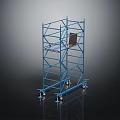 Functional Metal Chair Placed On Blue Scaffolding With Movable Wheels And Stable Platform 3d model
