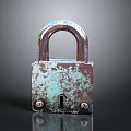 Vintage Rusty Iron Padlock With Weathered Surface And Reflective Base 3d model