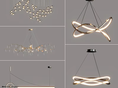 Modern Pendant Light Designs With Curved Metal Frames And Illuminated LED Strips 3d model