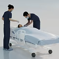 Two Medical Staff Caring for Patient on Hospital Bed in Clinical Scene