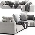 Modern Light Gray Sectional Sofa With Checkered Pillows And Soft Throw Blankets 3d model