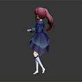 3D Character With Long Pink Hair And Sparkling Blue Dress Standing Pose