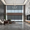 Modern Duplex Living Room With Sofa Coffee Table Feature Wall Large Windows And Green Plants