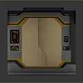 Futuristic Sci-Fi Entrance Structure With Metal Frame Yellow Accents Control Panels And Platform