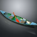 Blue Green Canoe Watercraft Design With Wooden Seats And Orange Paddles