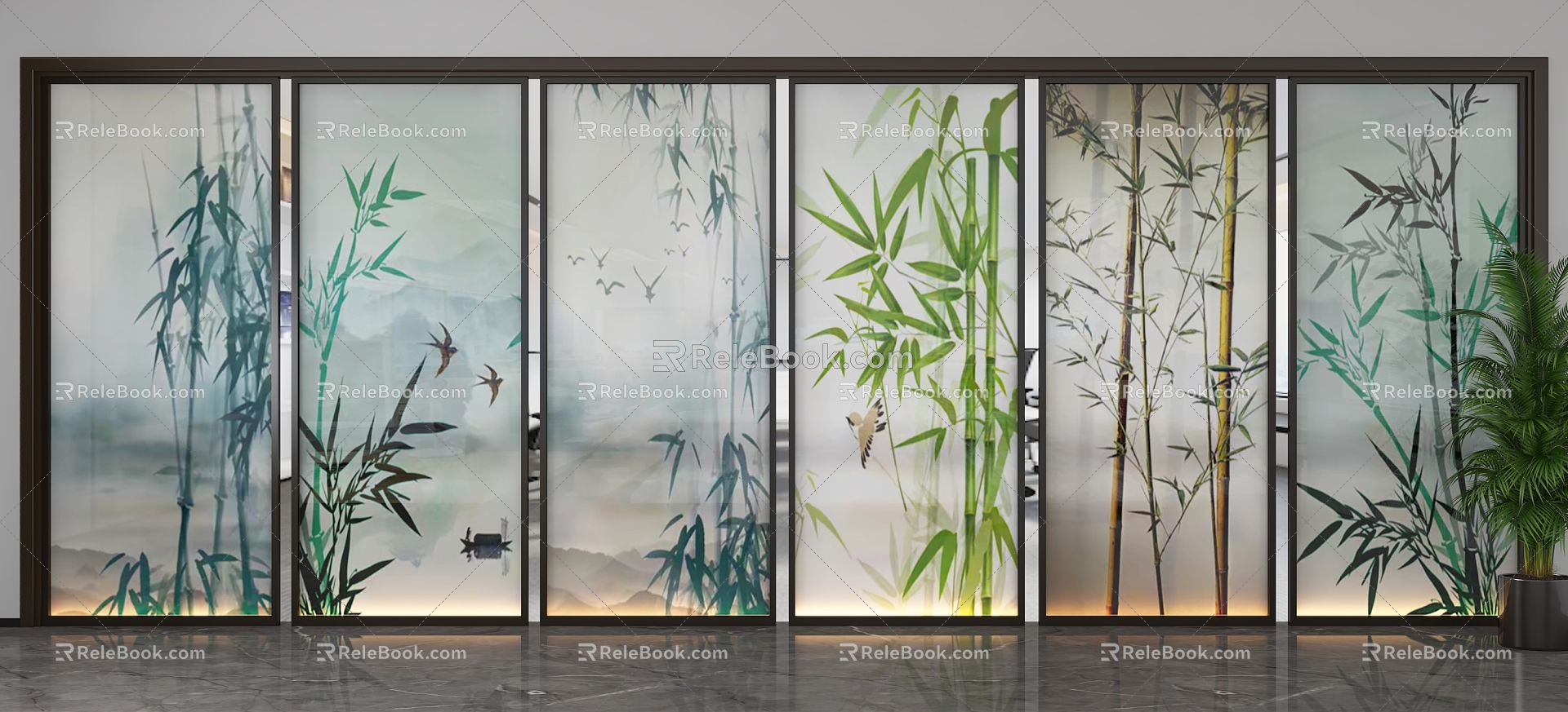 Art bamboo glass partition 3d model