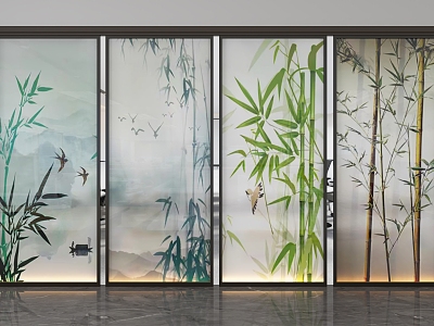 Art bamboo glass partition 3d model