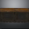 Antique Wooden Console Cabinet With Rustic Textured Top And Carved Legs