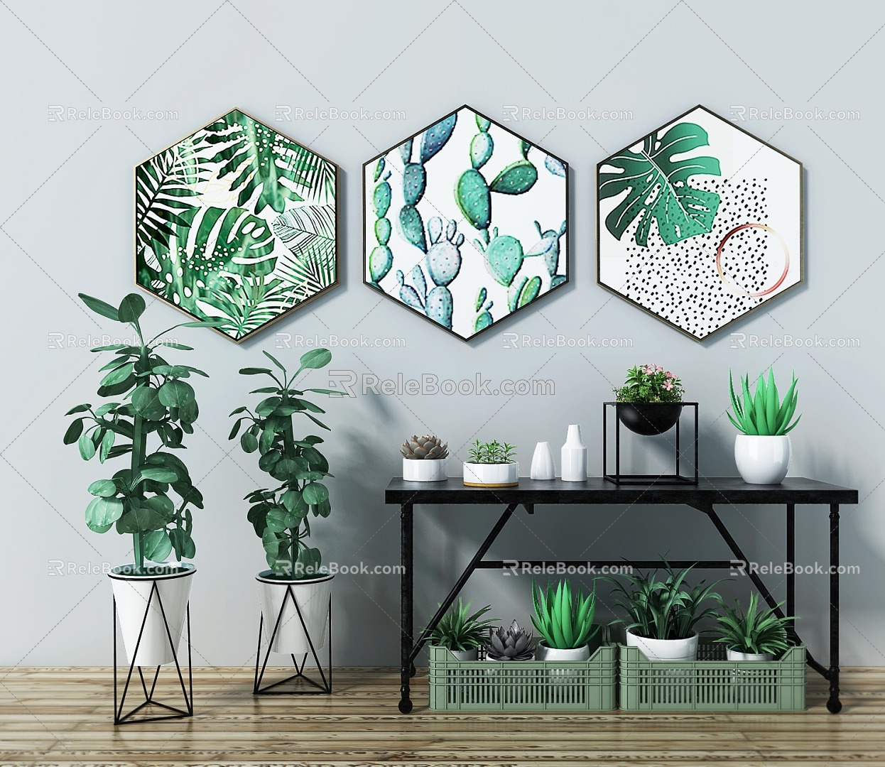 Modern Potted Plant Combination Potted Green Plant Floriculture Flower Pot Nordic Hanging Painting 3d model