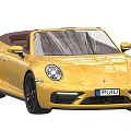 Yellow Convertible Sports Car Featuring Brown Soft Top Round Headlights And Black Wheels