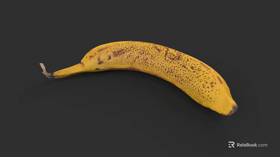 Fresh Ripe Yellow Banana With Natural Brown Spots On Dark Background 3d model 