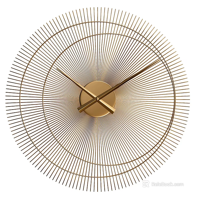 Modern Golden Wall Clock Featuring Radial Lines and Central Circular Design 3d model