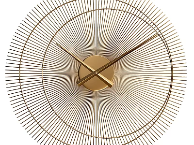 Modern Golden Wall Clock Featuring Radial Lines and Central Circular Design 3d model