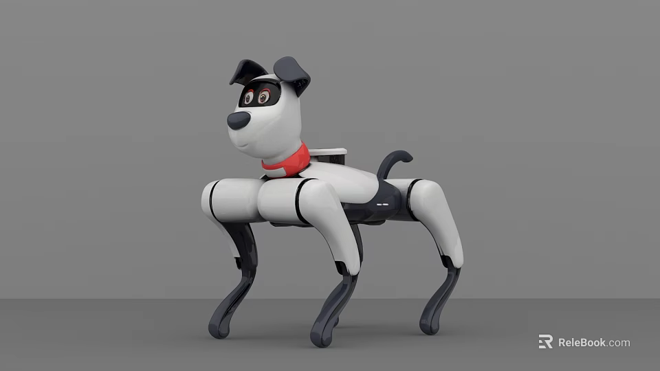 Smart Machine Robot Dog With Mechanical Legs Red Collar And White Black Design 3d model 