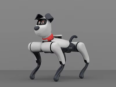 Smart Machine Robot Dog With Mechanical Legs Red Collar And White Black Design 3d model