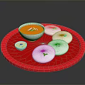 Appetizing Orange Soup With White Steamed Rice Cakes And Green Garnish On Red Plate
