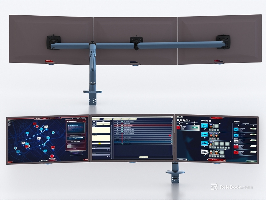 Ergonomic Computer Monitor Stand Supporting Multiple Screens With Data Charts And Work Interface 3d model 