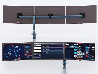 Ergonomic Computer Monitor Stand Supporting Multiple Screens With Data Charts And Work Interface 3d model