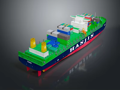 HANJIN Cargo Ship With Colorful Containers On Deck 3d model