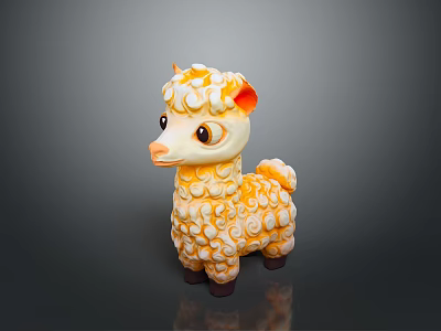 Cute Fluffy Yellow Llama Toy With Curly Hair And Soft Texture Design 3d model