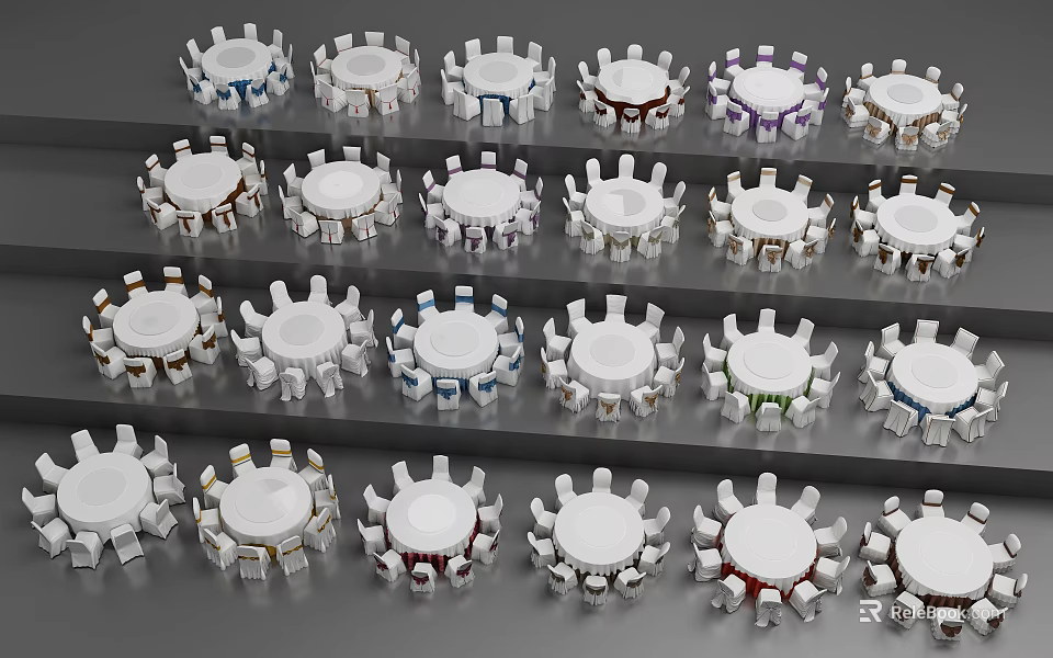 Modern Table and Chair Set with Diverse Colors and Unique Design Features 3d model 