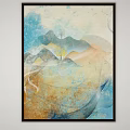 Abstract Painting with Abstract Mountains Single Tree Soft Colors Modern Framed Wall Art Decor