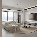 Modern Living Dining Area Interior Design With TV Wall White Sofa Blue Chair Coffee Table
