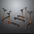 Orange And Black Electric Scooters With Striped Decks Handlebars And Wheels On