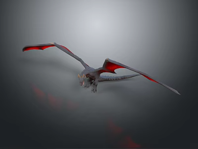 Gray Body Dragon Model With Red Wings In Flying Pose On Gray Background 3d model