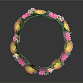 Colorful Flower Crown Adorned With Pink Yellow Orange Flowers And Green Leaves