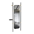 Elegant Black and Gold Full Length Floor Mirror with Side Shelf and Curtain Reflection