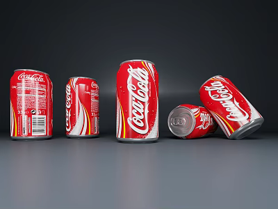 Coca Cola Carbonated Drink Cans Displayed in Various Positions Standing and Tilted with Different Angles 3d model
