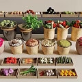 Fresh Assorted Vegetables Displayed in Baskets Clay Pots and Wooden Trays with Colorful Varieties
