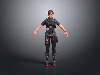 3D Realistic Humanoid Character In Tactical Combat Suit With Utility Gear And Red Boots 3d model