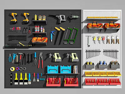 Hardware Tools Organization With Power Drills Wrenches Pliers Screwdrivers And Pegboard Tool Storage 3d model