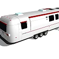 White Recreational Vehicle With Red Stripe Multiple Windows Door And Ladder