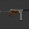 Vintage Submachine Gun With Wooden Stock And Metal Barrel Components