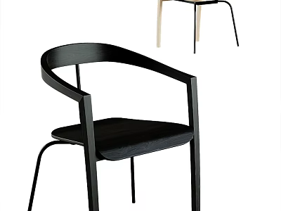 Modern Dining Chair With Curved Armrest Black Upholstered Seat And Wooden Frame Design 3d model