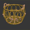 Yellow Handwoven Wicker Basket With Open Weave Design For Home Storage