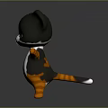 Cute 3D Cartoon Cat Character With Orange Black White Fur And Green Eyes