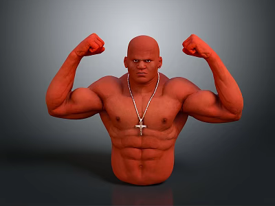 A Muscular Shirtless Man Flexing Arms Showing Muscles With Cross Necklace On Gray Background 3d model