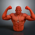 A Muscular Shirtless Man Flexing Arms Showing Muscles With Cross Necklace On Gray Background