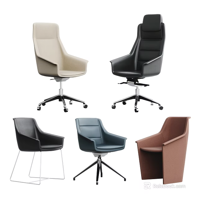 Modern Office Chairs With Leather Upholstery Various Colors And Swivel Caster Wheels 3d model 